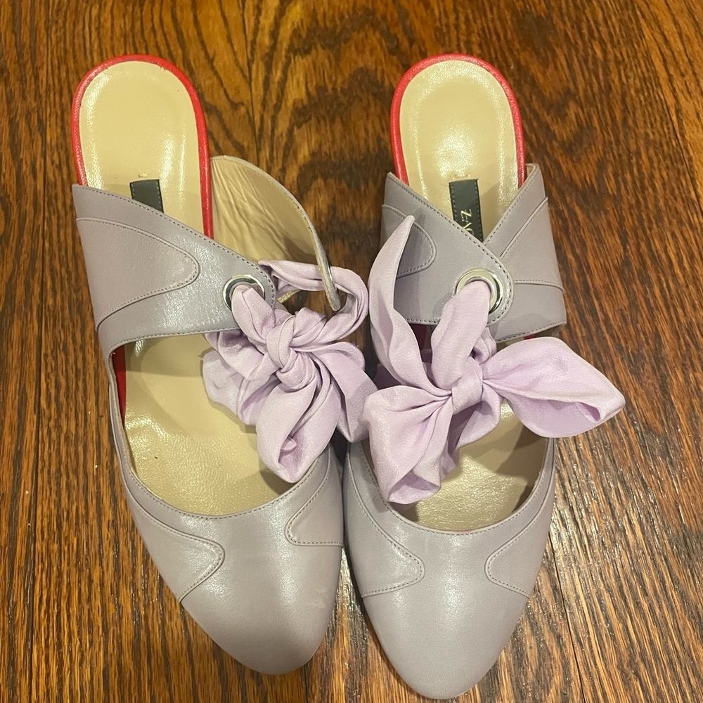 Zac Posen Daniella Lavender Heels with Ribbons Calf Skin EU 37 / US Size 7 - Picture 2 of 4